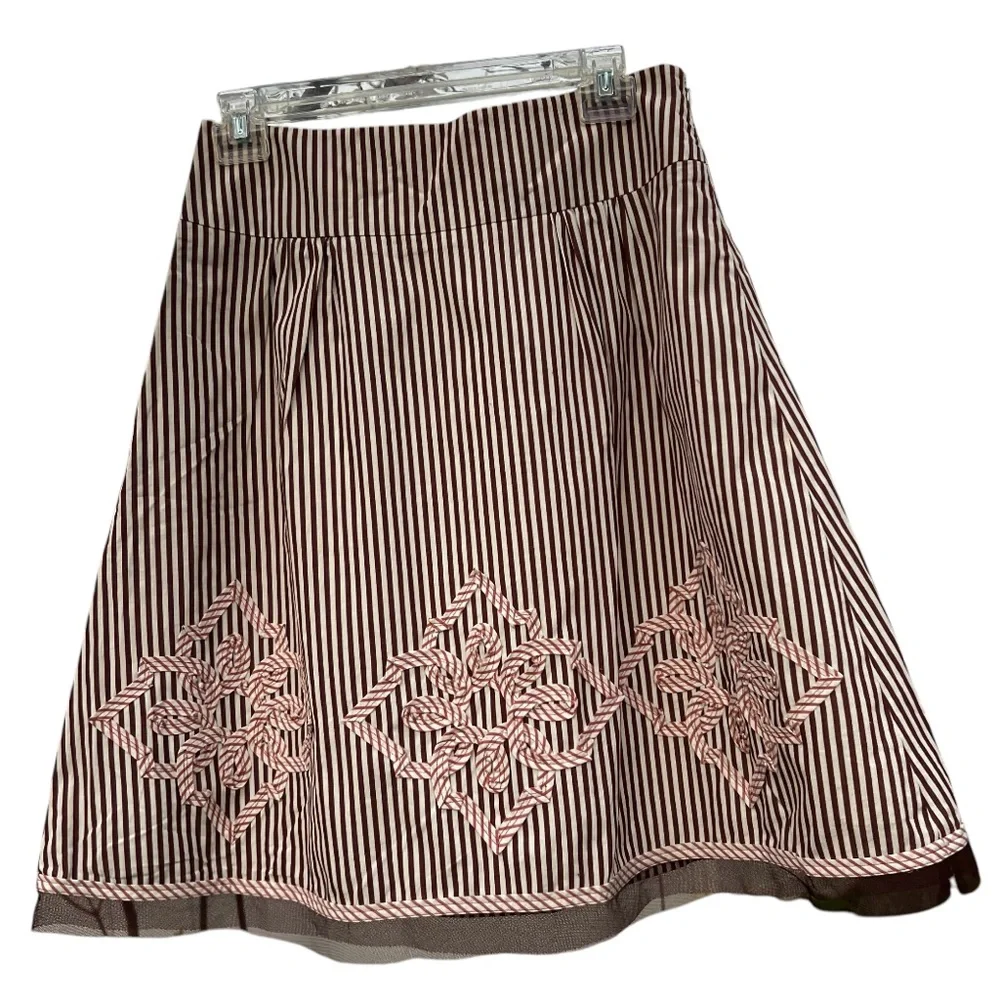 New Powder Pink Brown Striped Skirt‎ A-Line Office Siren School Teacher 3D Artsy